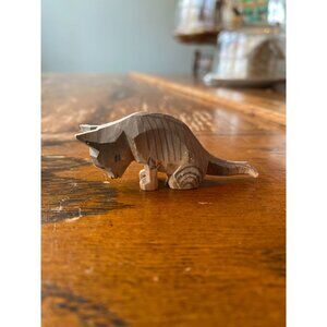 Miniature Hand-Carved Wooden Cat Figurine By Emil Helbig